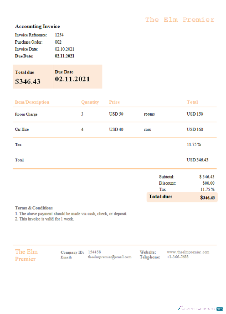 Download USA The Elm Premier invoice Photoshop template